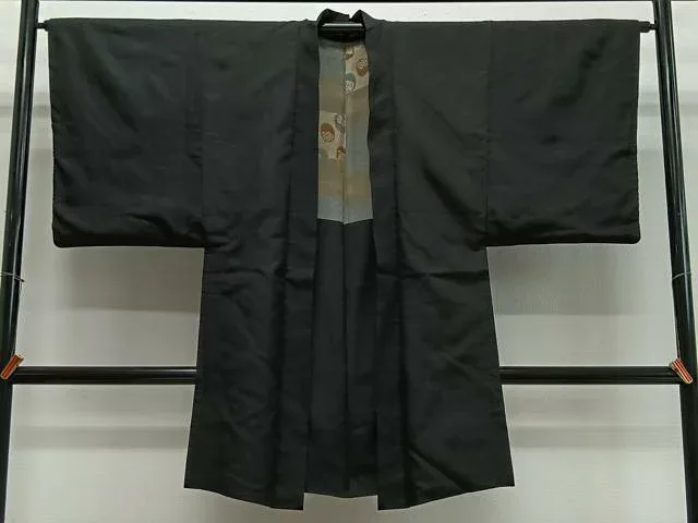 平和屋着物#男性 長羽織 黒地 正絹 逸品 CABL4073ua