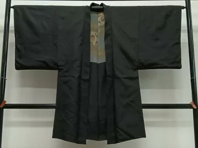 平和屋着物#男性 長羽織 黒地 正絹 逸品 CABL4073ua