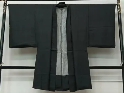 平和屋着物#男性 長羽織 黒紋付 正絹 逸品 CABK0344ua