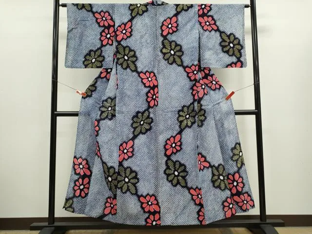 平和屋着物∴夏物 浴衣 有松鳴海絞り 枝花文 綿 逸品 CABJ2763ze