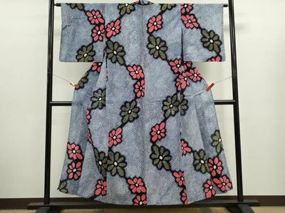 平和屋着物∴夏物 浴衣 有松鳴海絞り 枝花文 綿 逸品 CABJ2763ze