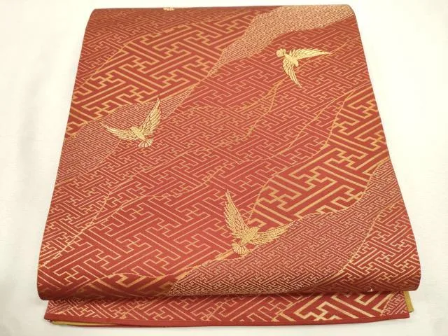 平和屋着物●染色作家 斉藤三才 六通柄袋帯 三才鳥 金糸 正絹 逸品 CABM0629dy