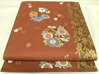 平和屋着物◎六通柄袋帯 唐織 花丸文 金糸 正絹 逸品 AABK4989yx