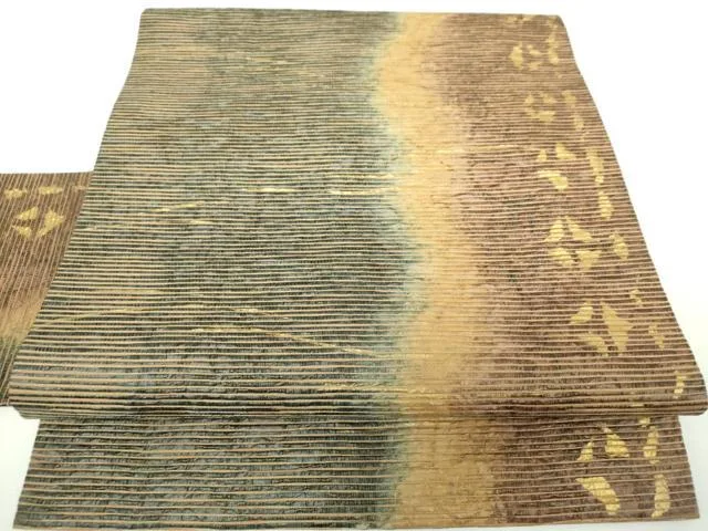 平和屋着物▼九寸名古屋帯 紙布 霞間道 金彩 金通し地 正絹 逸品 DABI6821ps