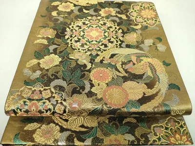 平和屋着物▼六通柄袋帯 彫金 鳳凰唐花華紋 正絹 逸品 DABJ8572ps