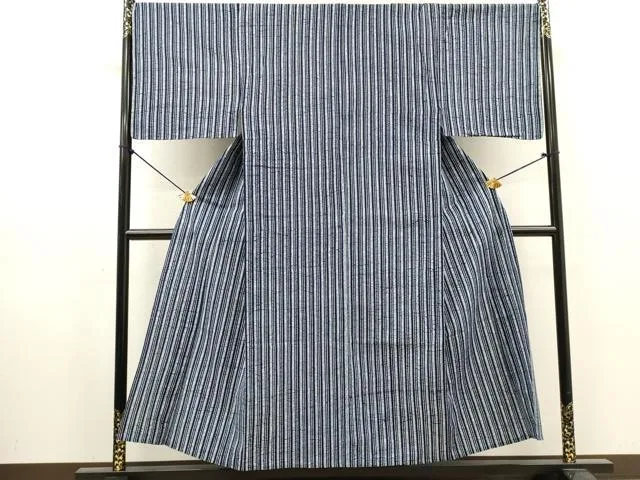 平和屋着物∴夏物 男性 浴衣 注染 手縫い 変わり間道 綿 逸品 DABI8982cd