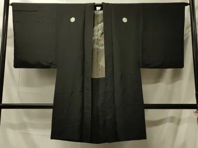 平和屋着物#男性 長羽織 黒紋付き 正絹 逸品 CABM0019in