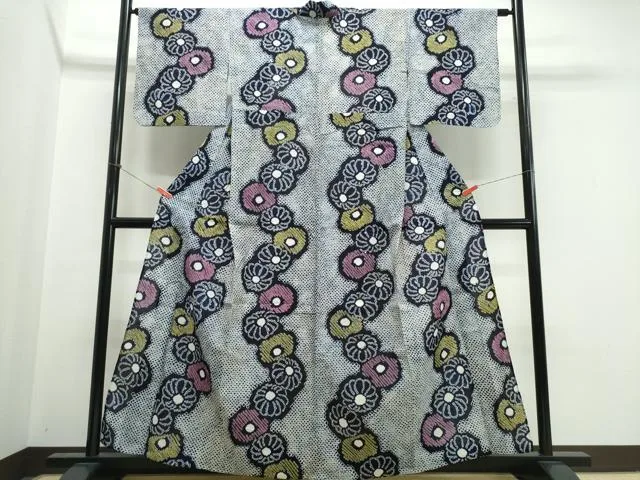 平和屋着物∴夏物 浴衣 有松鳴海絞り 舞菊文 綿 逸品 CABK5549ng