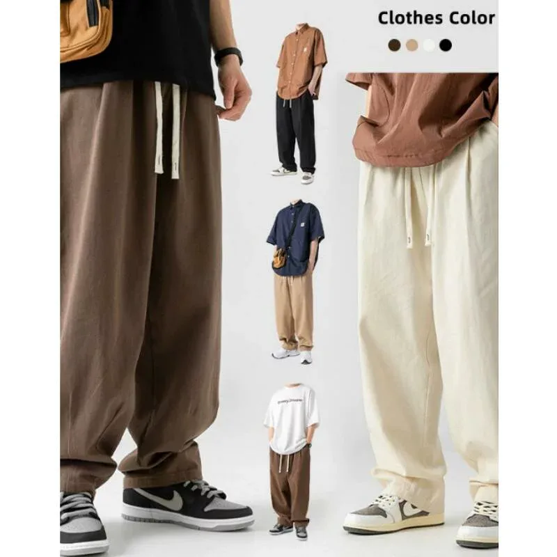 ワイドパンツ カジュアルパンツ ワークパンツ ストレートパンツ ゆったりパンツ コットンパンツ メンズ ウエストゴム ポケット付き 100%コットン 快適 無地 軽量 吸湿性 通気性 肌触り 柔らかい 大きいサイズ ワイド カジュアル シンプル ファッション
