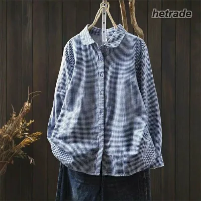 長袖 チェック柄 前開き シャツ ブラウス 秋 春 大き トップス ゆったり レディース シャツブラウス 冬 ギンガムチェック柄