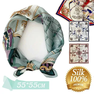 シルク100% レディース ネッカチーフ 55cm*55cm 正方形 コンパクト バッグスカーフ 小さめ ストール スクエアスカーフ おしゃれ 絹 UVカット scarf 夏用 プ ギフト 日焼け対策