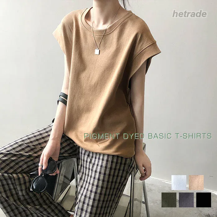 フレンチスリーブ Tシャツ レディース tシャツ 夏 カジュアル 大きいサイズ トップス ノースリーブ 綿 カットソー プルオーバー 袖なし シンプル コットン 体型カバー ゆったり