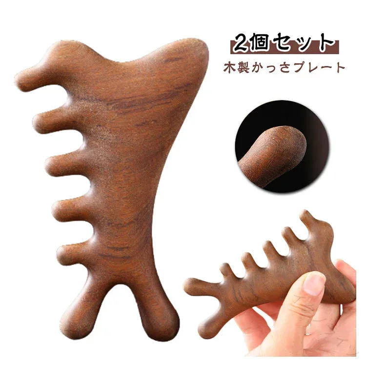 かっさ 木製 2個セット カッサプレート ナチュラル ウッド 突起 ヘッドマッサージ 頭皮カッサ くし型 美容 健康 美肌 経絡 ツボ押し つぼ押し つぼおし 血行 リンパ 持ち運び 便利 顔 頭
