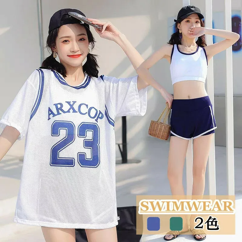 レディース水着 タンキニ 3点セット 体型カバー セパレート ジュニア 小胸 オーバーTシャツ 黒ショートパンツ スポーツブラ ラッシュガード カバーアップ ゆったり UVカット みずぎ 中学生 女の子 女性 温泉 パレオ水着 海 ビーチ リゾート 韓国風 カバーアップ 学生 少女