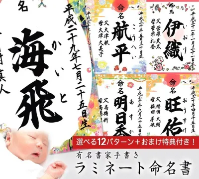 有名書家の命名書 今ならマンスリーカード(月齢カード)進呈中! おしゃれな命名用紙12種類 A4 メール便無料