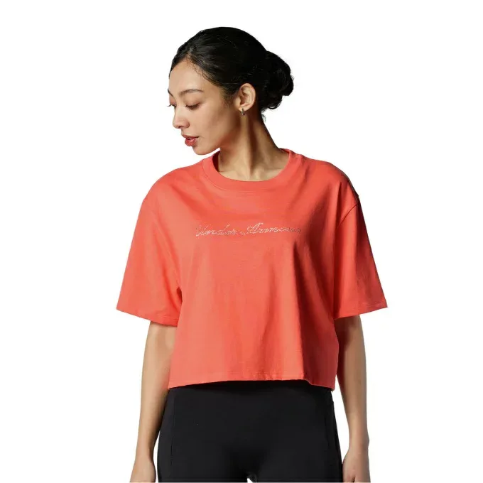 【10月4日20:00開始!ほとんど全品ポイントUP】アンダーアーマー Tシャツ 半袖 レディース UA RHINESTONE CROP SHORT SLEEVE T-SHIRT 6010588-690 UNDER ARMOUR