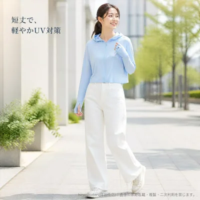短丈 UVカットパーカー フード付き 薄手 長袖 ジップアップ 防風 UPF50+ UVA透過率5%未満 春夏 日焼け対策 M L XL 全8色