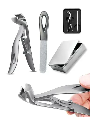 爪切り 足用 厚い爪 巻き爪 ニッパー ネイルクリッパー 鉄製ケース付き プレミアム爪切りセット ステンレス鋼 飛び散りを防止し 快適設計 鋭い切れ味 収納ケース 高耐久合金爪やすり 男女兼用 プレゼントに最適 (シルバーグレー)
