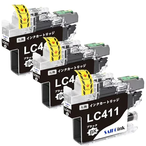 LC411BK ブラック インク ブラザー LC411 互換インクカートリッジ Brother用 LC411 黒3本 染料 ブラザー インク LC411 対応機種 DCP-J526N DCP-J914N DCP-J926N-W DCP-J926N-B DCP-J1800N MFC-J739DN MFC-J904N MFC-J739DWN MFC-J939DN