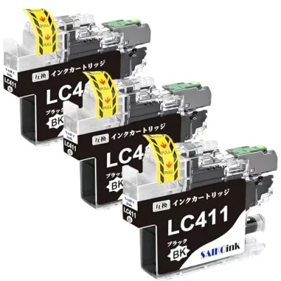 LC411BK ブラック インク ブラザー LC411 互換インクカートリッジ Brother用 LC411 黒3本 染料 ブラザー インク LC411 対応機種 DCP-J526N DCP-J914N DCP-J926N-W DCP-J926N-B DCP-J1800N MFC-J739DN MFC-J904N MFC-J739DWN MFC-J939DN