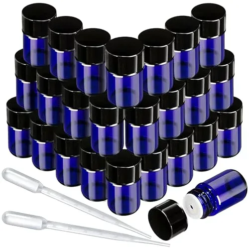 遮光瓶 2ml 精油小分け アロマオイル保存用遮光瓶 25本セット スポイト付け 遮光ビン アロマ保存容器 精油瓶 遮光ガラス瓶 (青色)