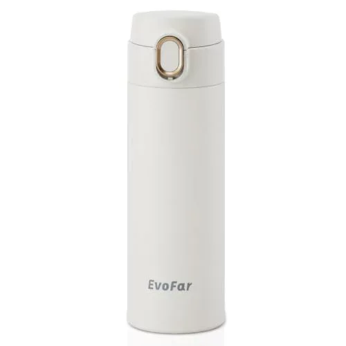 EvoFar 500ml 水筒 保冷 保温 漏れ防止 真空断熱 ワンタッチステンレスマグボトル おしゃれ 携帯 軽量 洗浄ブラシ付き(ホワイト)