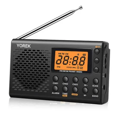 YOREK AM/FM/SW 高感度受信ポータブルラジオ 電池式 スリープ機能付きワイドFM対応小型ラジオ ステレオイヤホン付属する(日本語取説付き) (クロ) (黒い)
