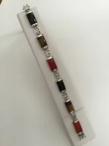 【送料無料】ブレスレット アクセサリ— スターリングシルバーアジアオニキスサンゴリンクブレスレットsterling silver asian 925 tigers eye onyx coral link bracelet
