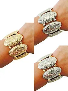 【送料無料】ブレスレット アクセサリ— シルバーゴールドトーンストレッチブレスレットシンプルファッションジュエリーsilver, gold or twotone stretch textured metal bracelet simple fashion jewelry