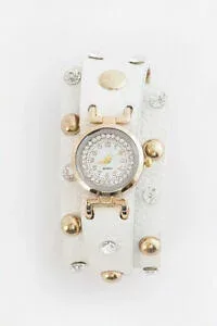 【送料無料】腕時計 ゴールドラインストーンラップウォッチwomens gold studded and rhinestone white wrap quartz watch