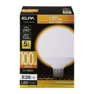 エルパ (ELPA) LED電球 ボール球形 G95 (口金E26 / 100W形 / 電球色) 5年 / 電球 (LDG13L-G-G2106)