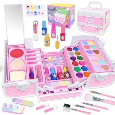 VBACALA メイクおもちゃ 色が付ける お化粧セット キッズ メイクアップ 3段 化粧ボックス ドレッサー 女の子 メイク道具 コスメ なりきり おままごとセット ごっこ遊び プリンセス おもちゃ…