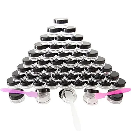 Wopanxye 50個セット 5ml 小分け丸ケース クリームケース アクセサリー ローション 化粧品用小分け容器 詰め替え容器 フェイス 化粧品 旅行 クリーム リップ ビーズ 小さな瓶 透明収納ケース …