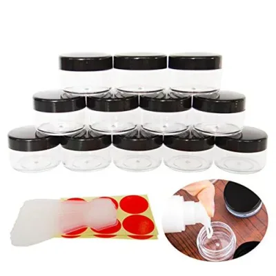 Wopanxye 小分け丸ケース 15ml 12個セット プラスチック クリームケース アクセサリーケース ビーズ ネイル収納ボックス 小物用収納ボ 化粧品 詰め替え容器黒い蓋付き 便利グッズ 出張 旅行…
