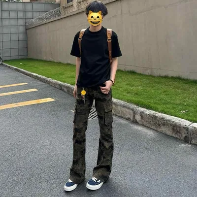 男性用 ジーンズ カモフラ柄 夏用 薄手 デニム ワークパンツ スリムフィット ストレートレッグ 微フレア カジュアル 軽量 吸湿速乾 アウトドア 普段使い