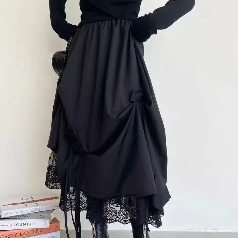 レディース スカート 春夏 ハイウエスト ミドル丈 Aライン リボン ギャザー チュール 切り替え フリル フェミニン 軽やか 透け感 デザイン