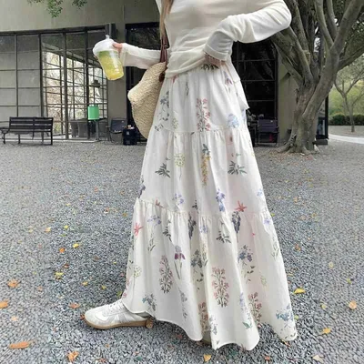 スカート レディース ハイウエスト ドレープ フラワー柄 Aライン ミドルロング 夏用 かわいい 小柄対応 柔らかい素材 総柄プリント 普段使い 軽量 伸縮性