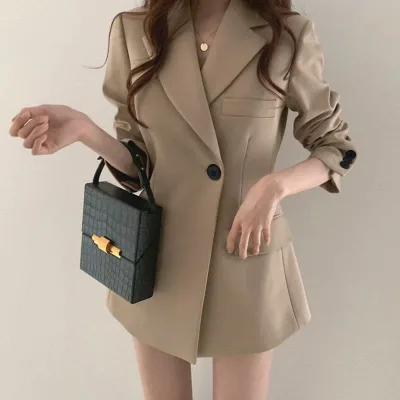 レディース ジャケット アウター カーキ レトロ ビンテージ ゆったり シルエット 小柄向け 春秋 韓国 カジュアル 普段使い トップス