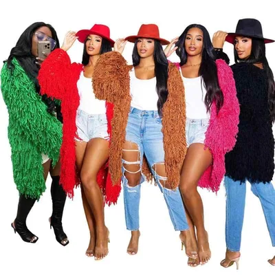 One Piece Women's Knit Cardigan Hand Knitted with Fringe Stretchy Material Casual Everyday Use Lightweight Design