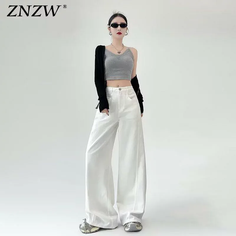 デニムパンツ 女性用 ワイドレッグ ホワイト 春夏 ビッグサイズ 小柄対応 フィット スリム効果 高級感 ストレート レングス ロング丈 カジュアル ストレッチ デニム素材 通勤 普段使い