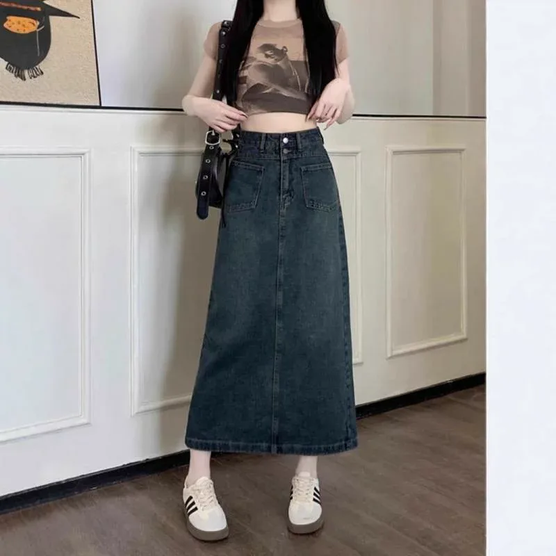 スカート レディース 春夏 デニムスカート ロングスカート タイトスカート マキシスカート ミモレ丈 Aライン ハイウエスト スリット レトロ調 カジュアル ボトムス 体型カバー 大きいサイズ ゆったり 着痩せ 細見え 普段使い 通学