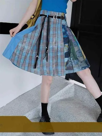 スカート レディース コットン プリーツ ミディ丈 ヴィンテージ 花柄 チェック柄 軽量 カジュアル 普段使い