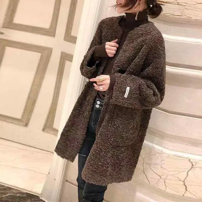レディース コート 秋冬 ゆったり スリム 中長丈 大きめサイズ 韓国 ラムウール 暖か アウター 軽量 フリースライニング