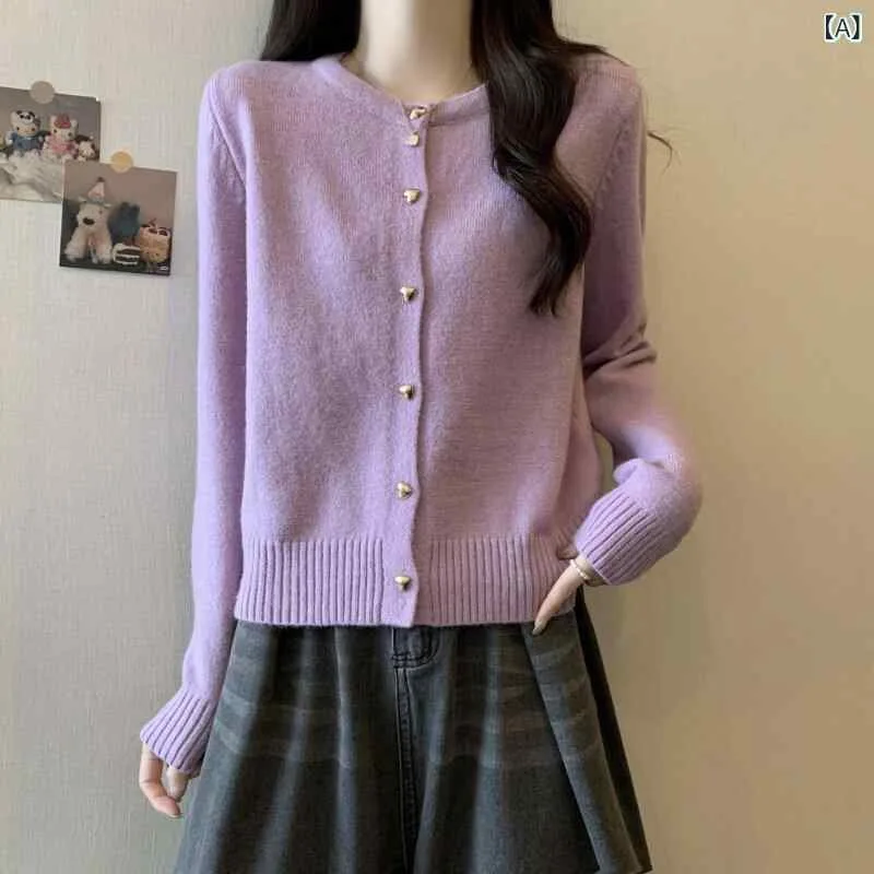 レディース トップス かわいい 紫の ショート ニットカーディガン ジャケット 女性用 春秋 大きめ サイズ mm ユニークで 美しい トップス 小さい セーター