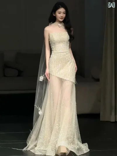パーティードレス ロングワンピース ドレス 高級 パーティー ドレス フィッシュ テール スリム ディナーの 司会者 トースト 花嫁 女性 婚約