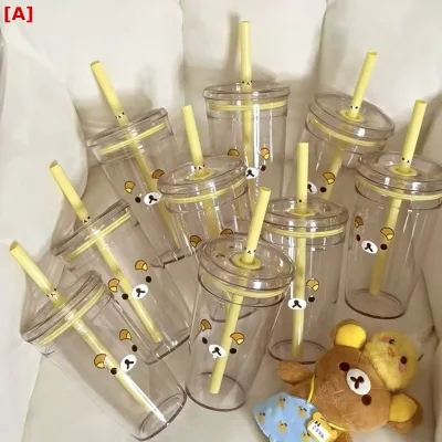タンブラー レディース ストロー付き プラスチックカップ コップ 水筒 かわいい おしゃれ ポータブル 持ち運び 軽量 大容量 蓋付き 目盛り付き クリアボトル 透明 飲みやすい 漏れ防止 普段使い 通勤 通学 オフィス アウトドア スポーツ ジム 学校