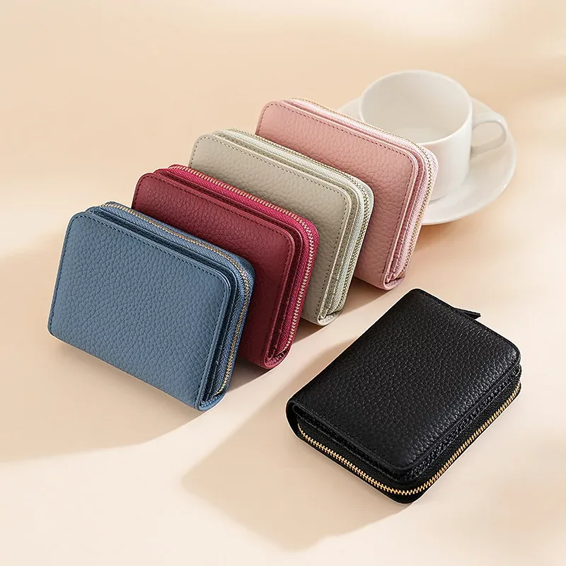 財布 レディース 二つ折り 本革 牛革 ショートウォレット 小銭入れ コインケース カードケース RFID スキミング防止機能付き コンパクト ミニ財布 レザー さいふ サイフ 多機能 普段使い 通勤用 シンプル 上品 高級感 おしゃれ かわいい 大人可