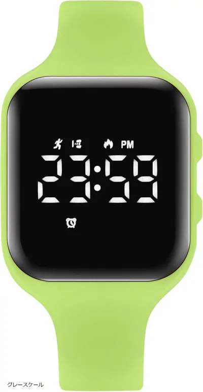 スマートウォッチ 5ATM防水 デジタル 腕時計 活動量計 キッズ 充電式 スポーツウォッチ 歩数計 距離 目覚まし時計 日本語説明書付 (グレースケール, キッズ)