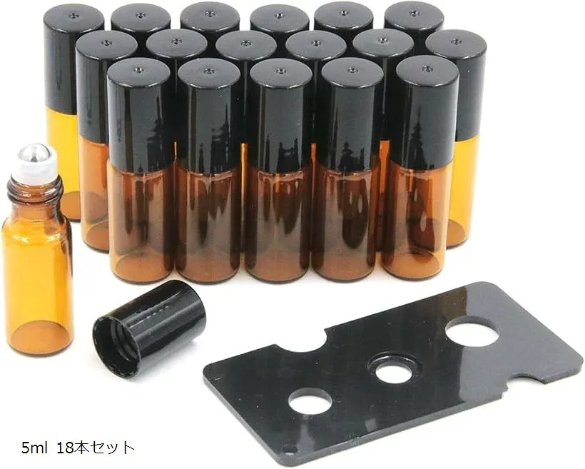 アロマ ロールオンボトル ガラス 遮光瓶 オイル 香水 精油 詰替 保存 容器 ビン 香水瓶 (5ml 18本セット, 5 ml)