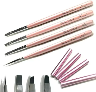 ジェルブラシ 4本セット ジェルネイル 筆 ネイル筆 ジェルネイル筆 キャップ付き ネイル用品 ネイルアート ネイルツール セルフネイル (コーラルビンク, 4本セット, 4個アソート)